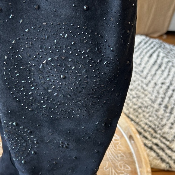 Black Suede Embellished Knee-High Boots size 10 New with Box - Picture 8 of 16